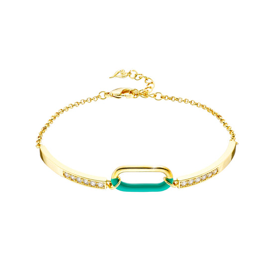 Βραχιόλι Clip Enamel επίχρυσο με οβάλ στοιχείο, πράσινο σμάλτο και ζιργκόν