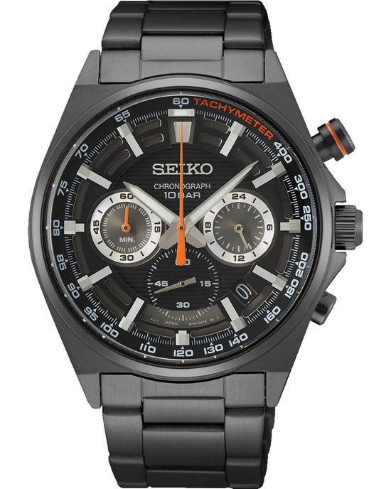 SEIKO Men Chronograph Black Stainless Steel Bracelet SSB399P1