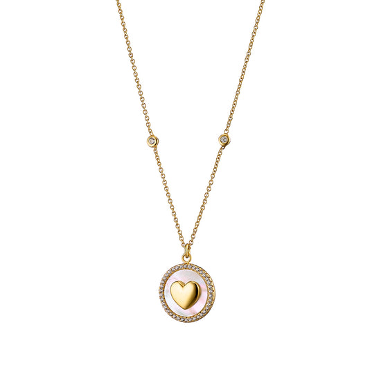 LOISIR κίτρινο κολιέ Queen με καρδιά και mother of pearl