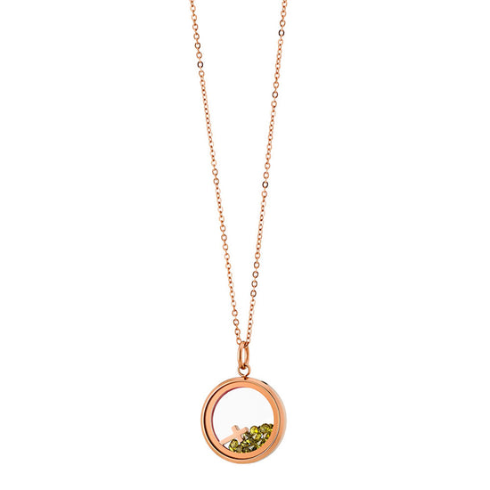 LOISIR ροζ χρυσό κολιέ Lucky Birthstones με ζιργκόν και σταυρό