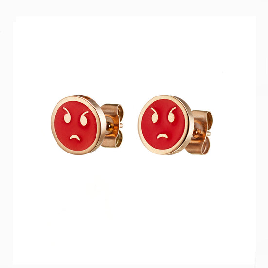 LOISIR σκουλαρίκια emoji θυμωμένο με κόκκινο σμάλτο