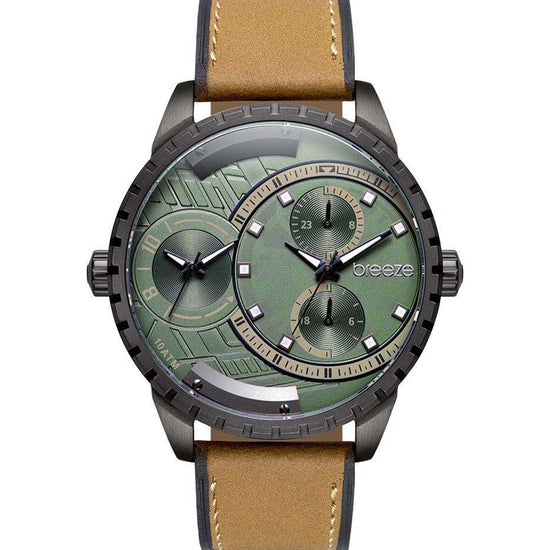 BREEZE Alchemist Dual Time Brown Leather Strap 110862.5