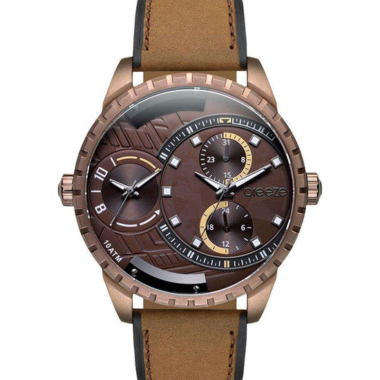 BREEZE Alchemist Dual Time Brown Leather Strap 110862.6