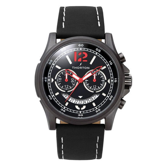 THORTON Ivar Dual Time Black Leather Strap 9007111