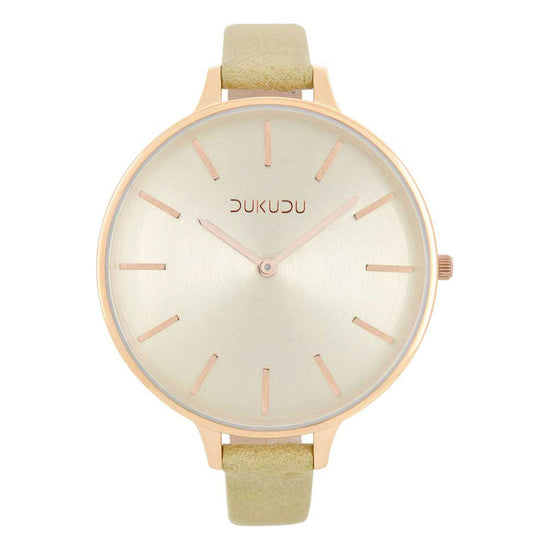 DUKUDU Frauke Rose Gold Beige Leather Strap DU-106