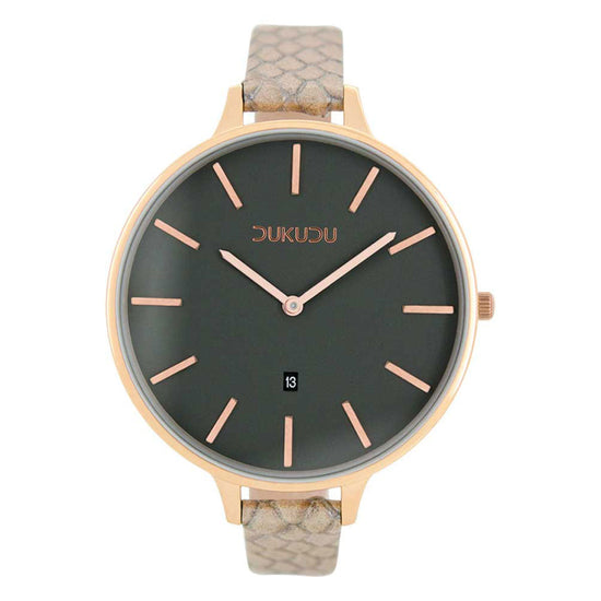 DUKUDU Gaby Rose Gold Brown Leather Strap DU-107
