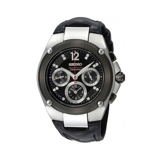 Seiko SPORTURA Diamond Ladies Chronograph Black Leather Strap SRW899P1